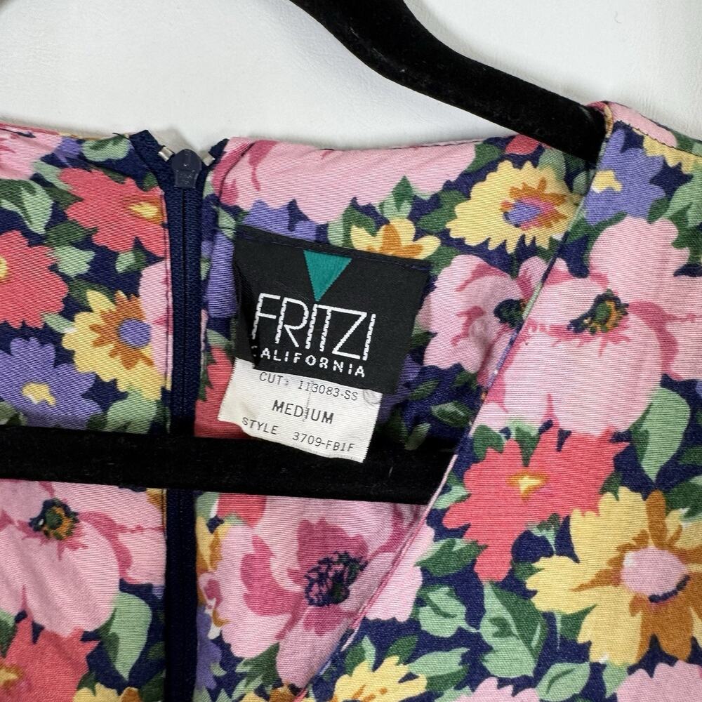 Fritzi California Rayon Floral Romper Jumpsuit M Pleated Wide Leg V Neck Long - Picture 3 of 11